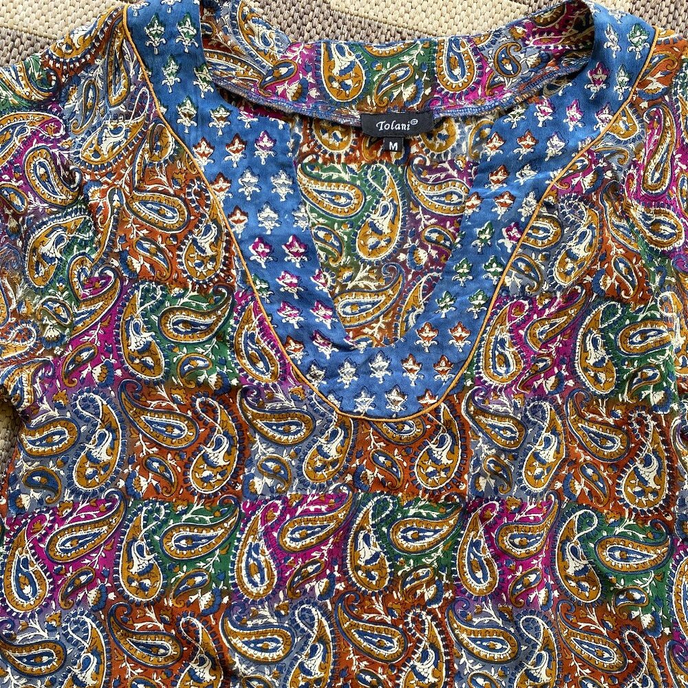 Tolani Silk Boho India Block Print Silk Dress